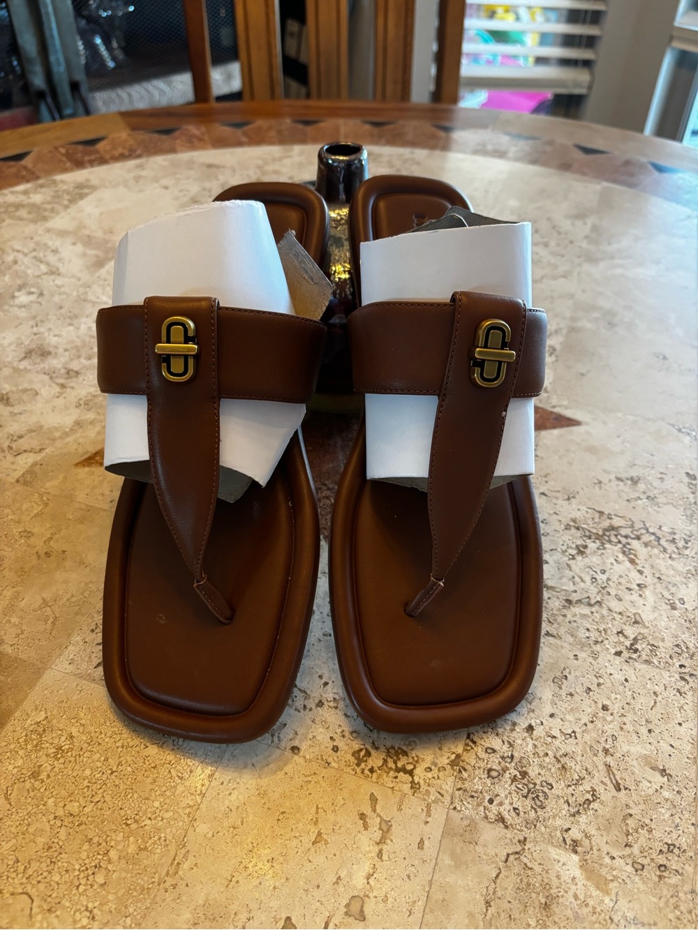 Marc Jacobs Brown Leather Logo Thong Sandals Size 40 - Picture 2 of 7